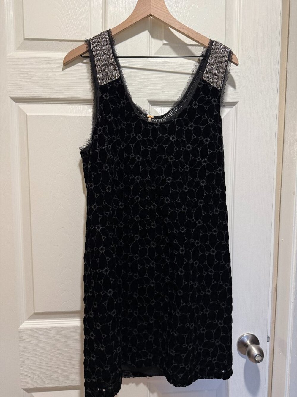 The Free People 'Danced To Pieces' Black Velvet  Mini Dress, Size 10/M